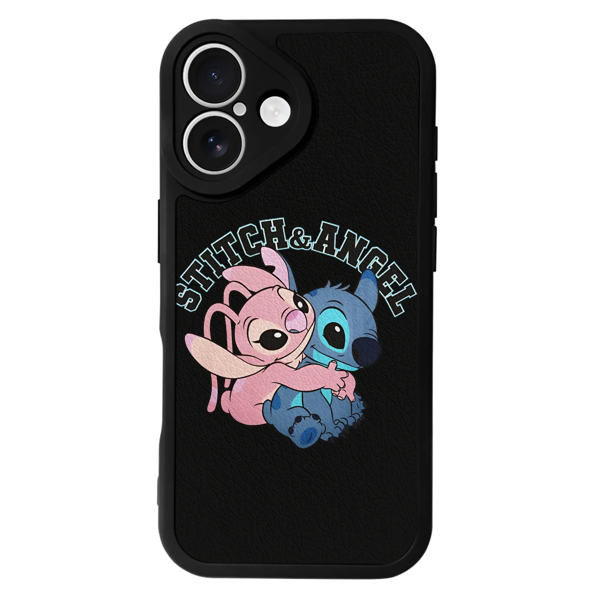 リロ＆スティッチ グッズ エンジェル - IPhone 16シリーズ対応 ・ シリコンスマホケース ・ レザー調 ・ 高精度フィット ・ 耐衝撃 ・ ワイヤレス充電対応 ・ 精密カット